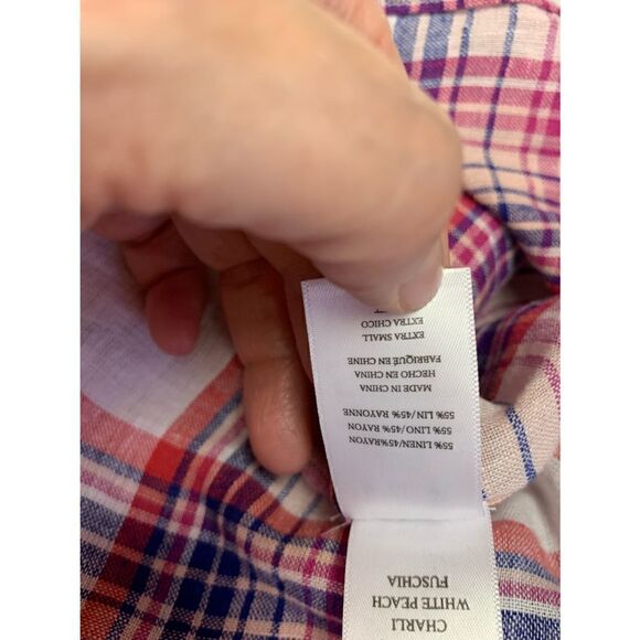 Rails Charli White Peach Fuschia Plaid Shirt Size XS - Picture 11 of 13